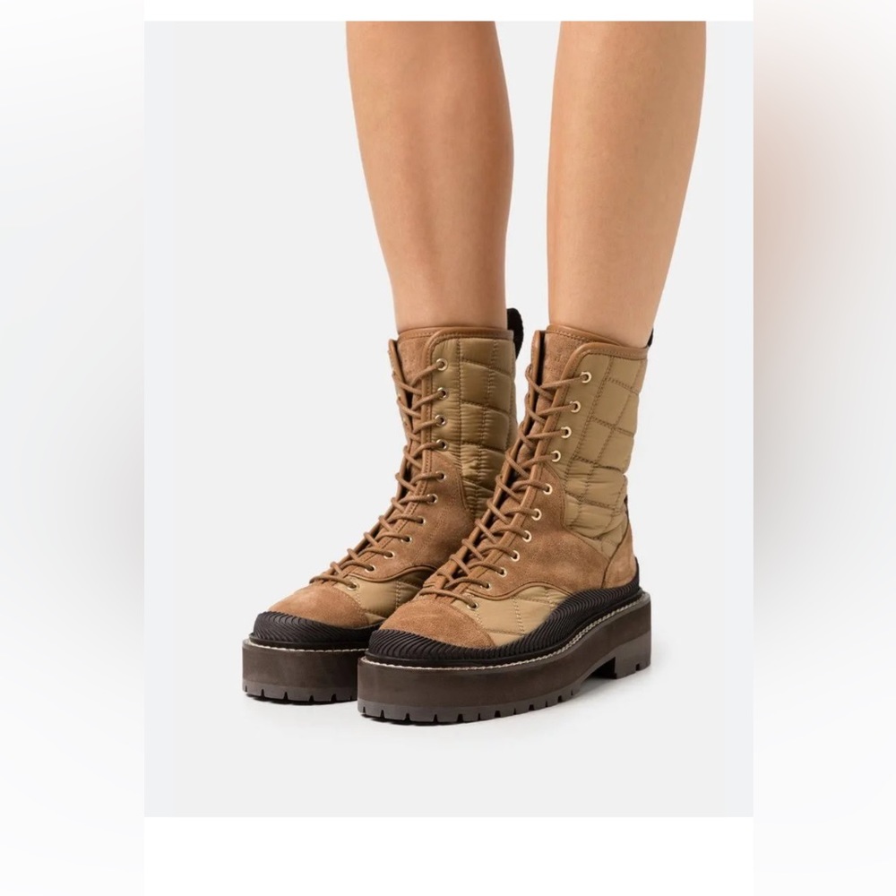 Sandro Women's Camel Mixed-Material High-Top Ankle Boots, EU 38